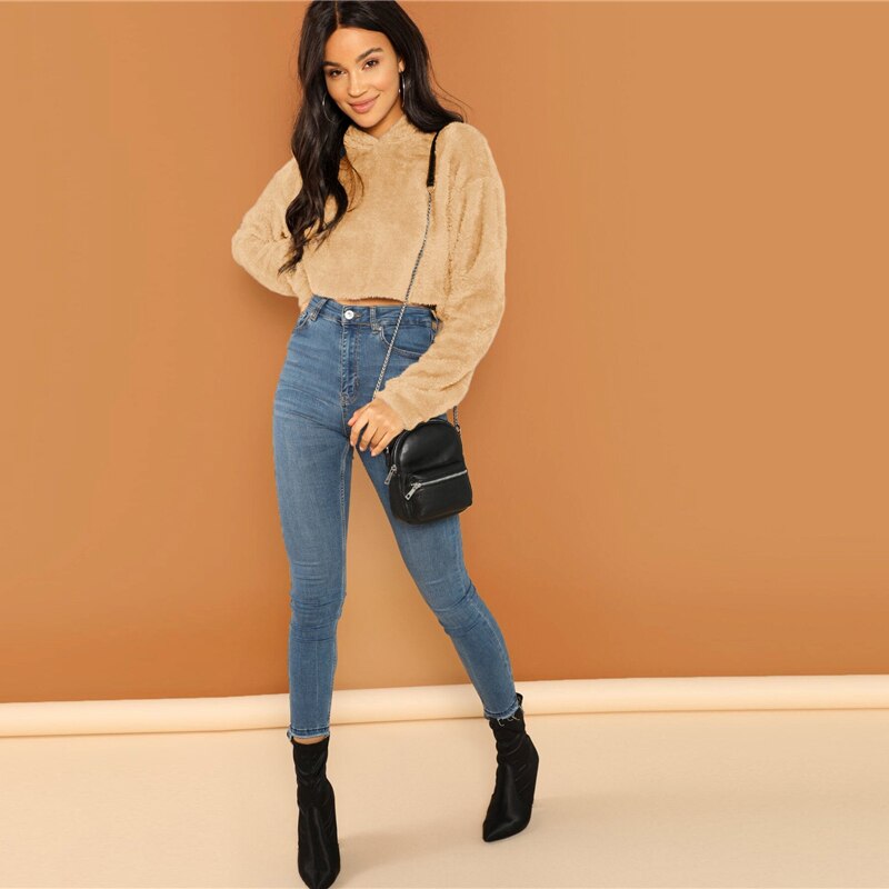 Women's Solid Crop Hoodie