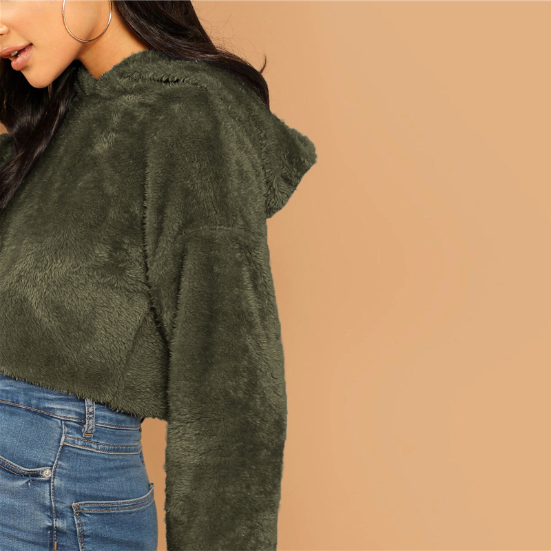 Women's Solid Crop Hoodie