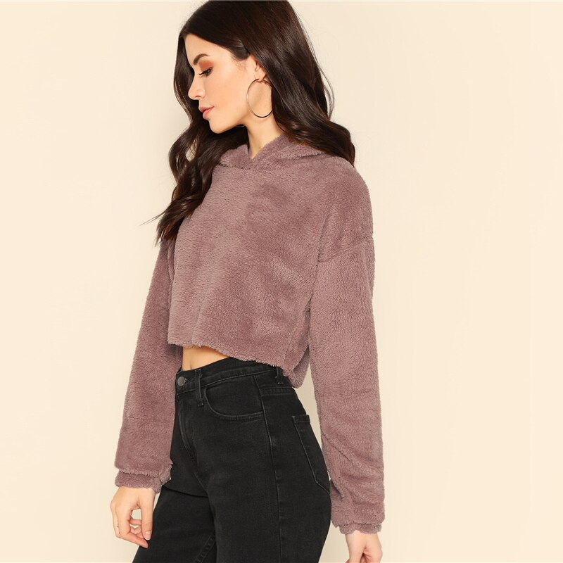Women's Solid Crop Hoodie