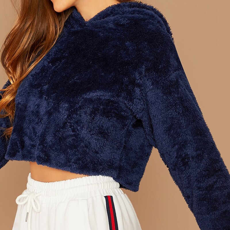 Women's Solid Crop Hoodie