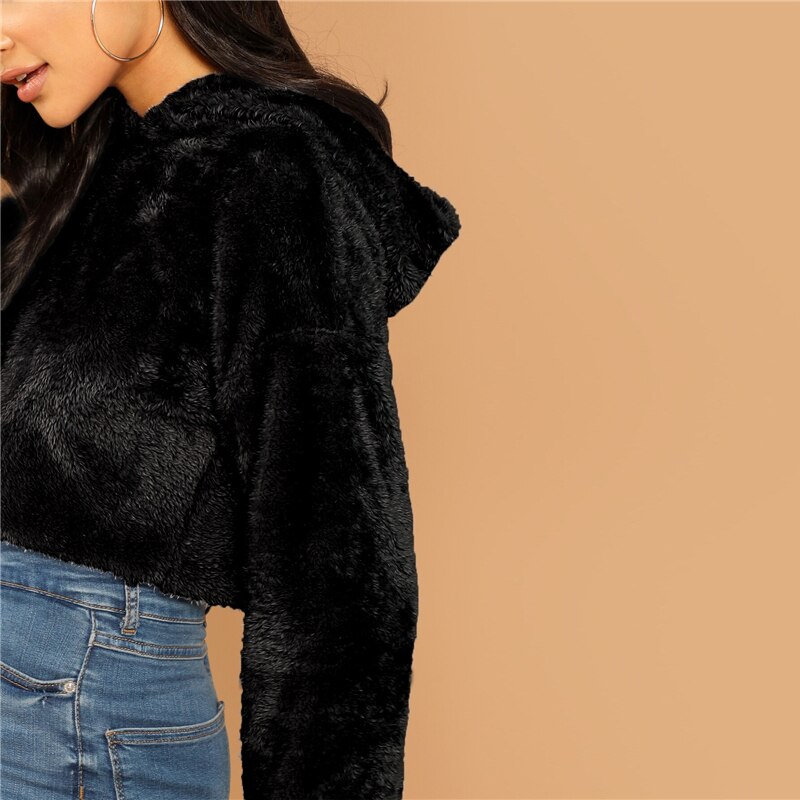 Women's Solid Crop Hoodie