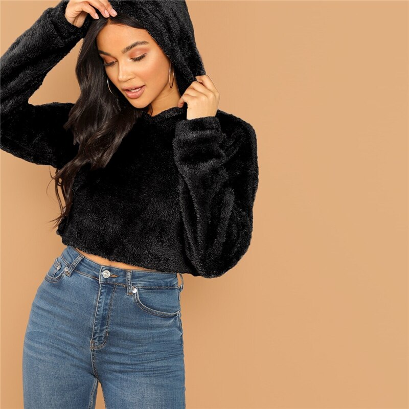 Women's Solid Crop Hoodie
