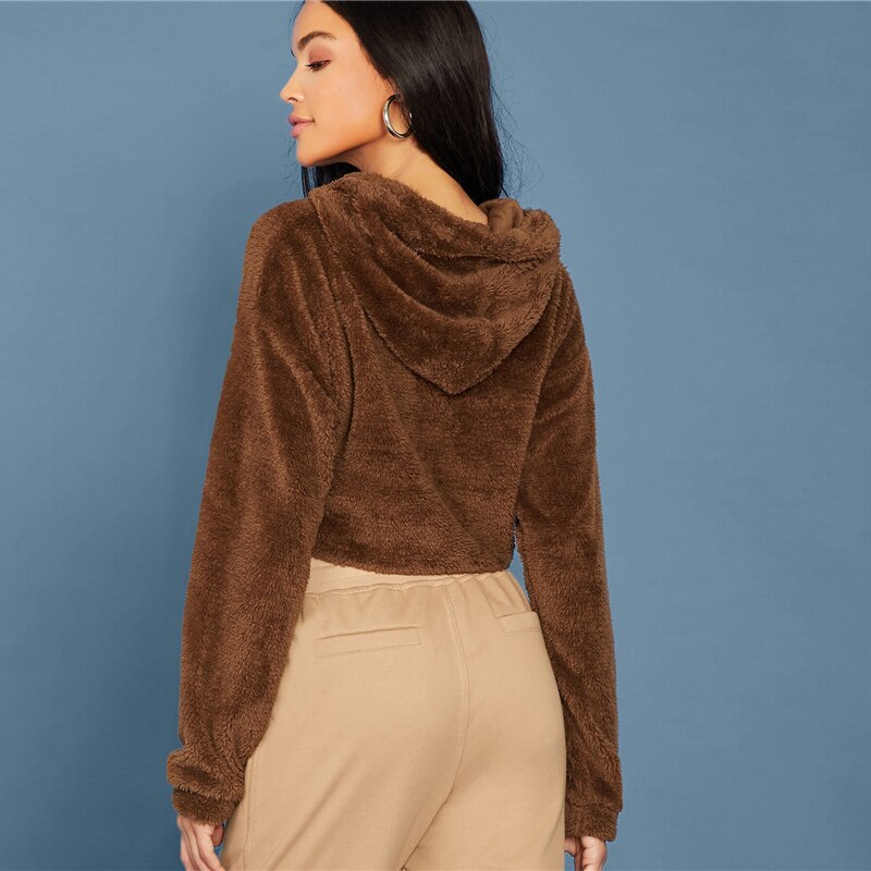 Women's Solid Crop Hoodie