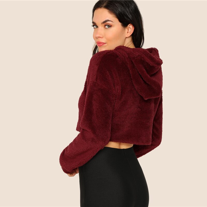 Women's Solid Crop Hoodie