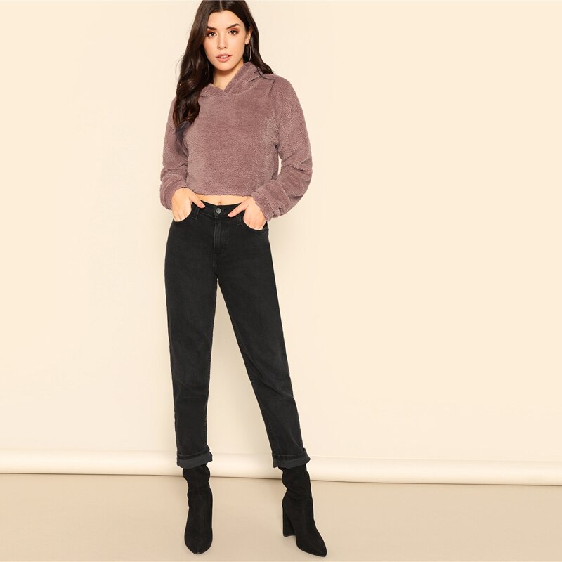 Women's Solid Crop Hoodie