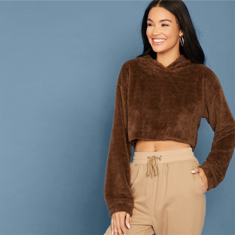 Women's Solid Crop Hoodie