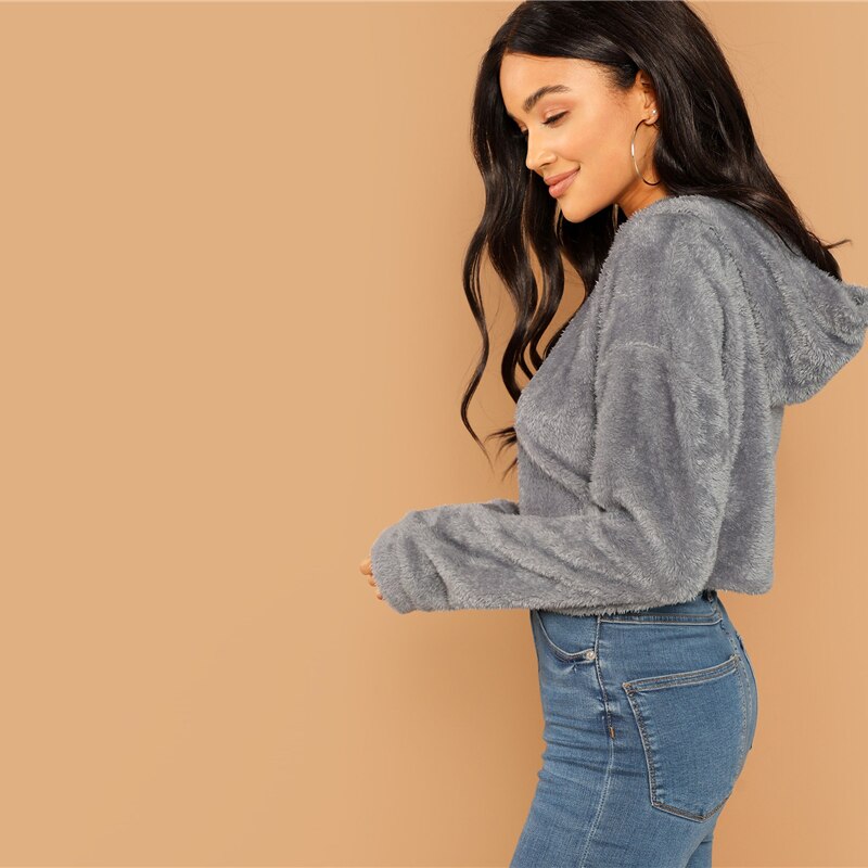Women's Solid Crop Hoodie