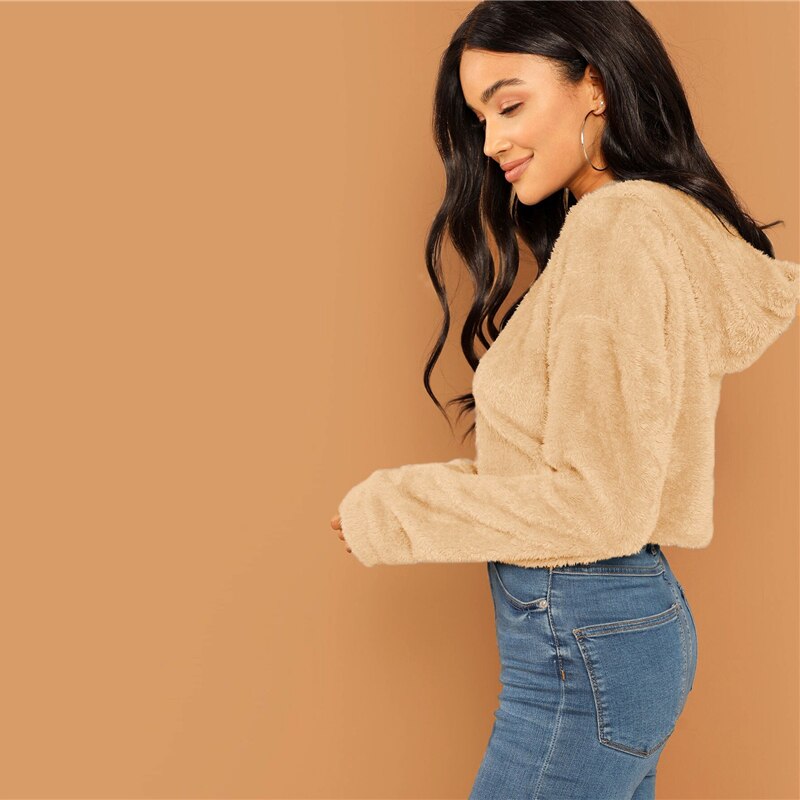 Women's Solid Crop Hoodie
