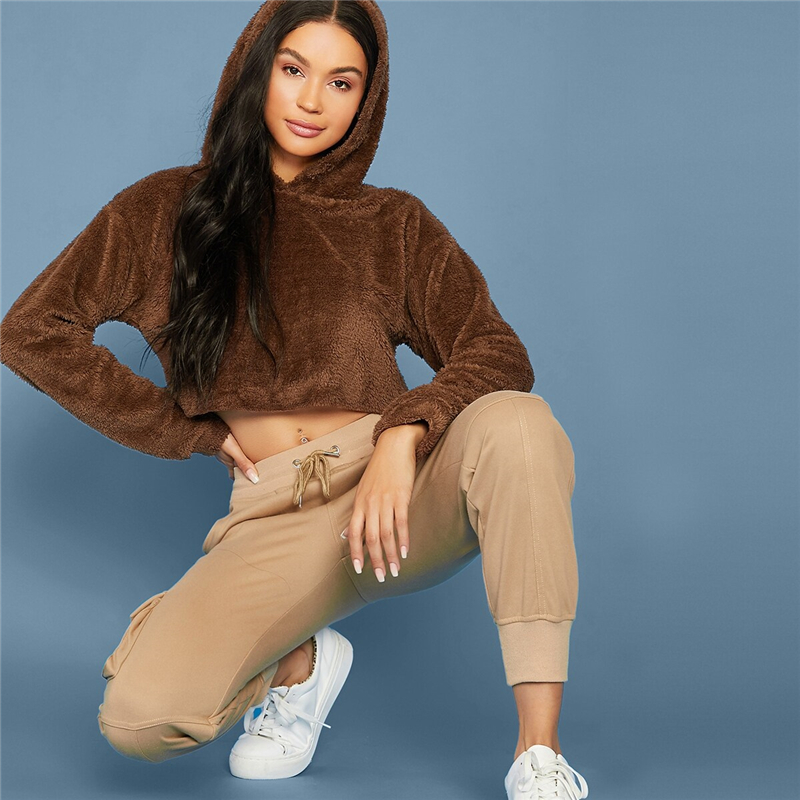 Women's Solid Crop Hoodie