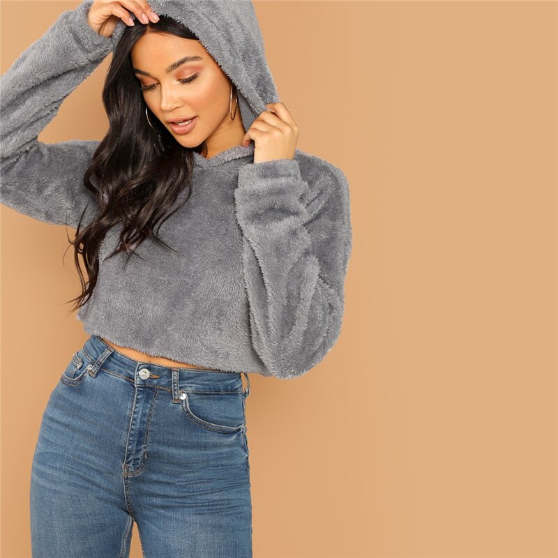 Women's Solid Crop Hoodie
