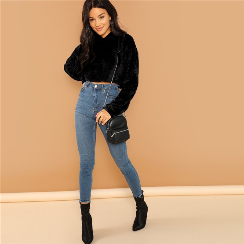 Women's Solid Crop Hoodie