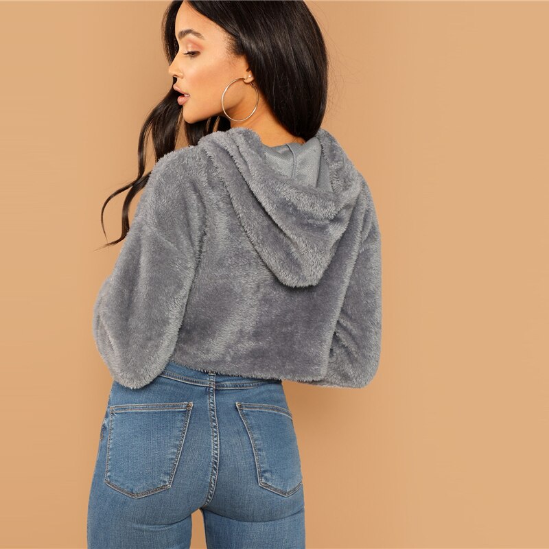 Women's Solid Crop Hoodie