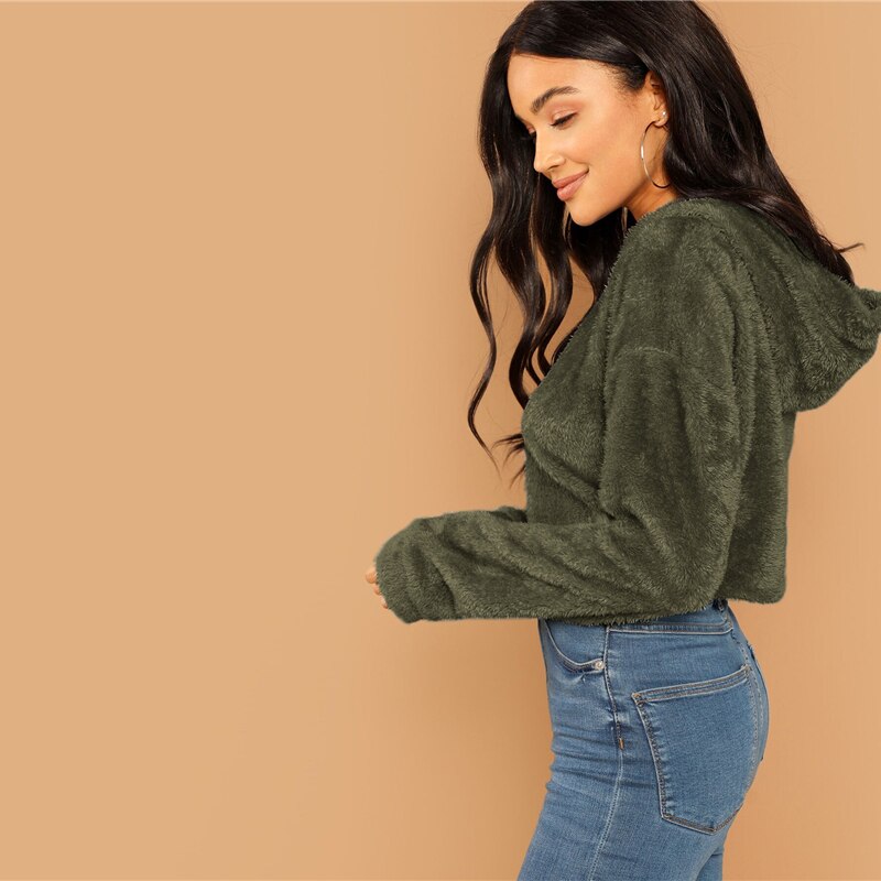 Women's Solid Crop Hoodie