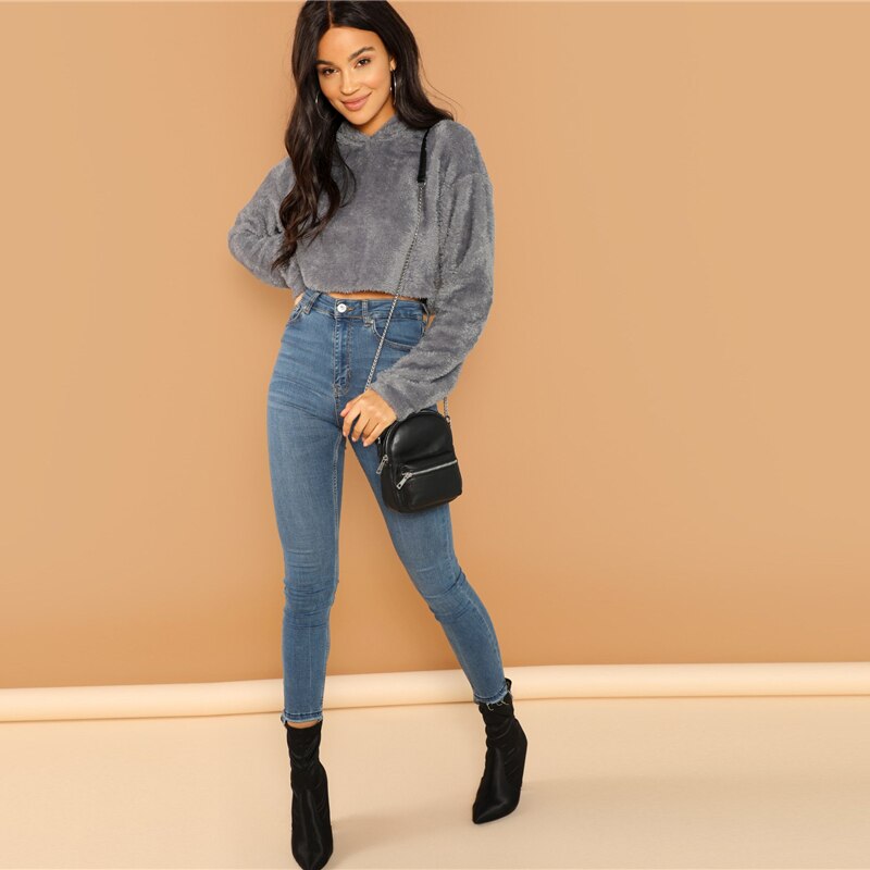 Women's Solid Crop Hoodie