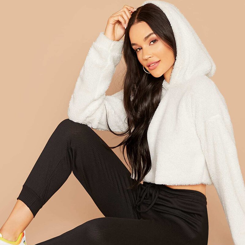 Women's Solid Crop Hoodie