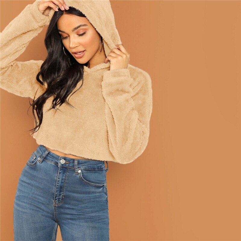 Women's Solid Crop Hoodie