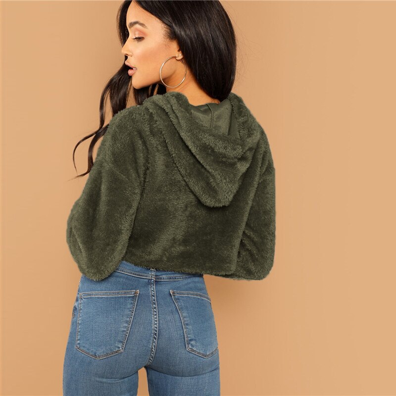 Women's Solid Crop Hoodie