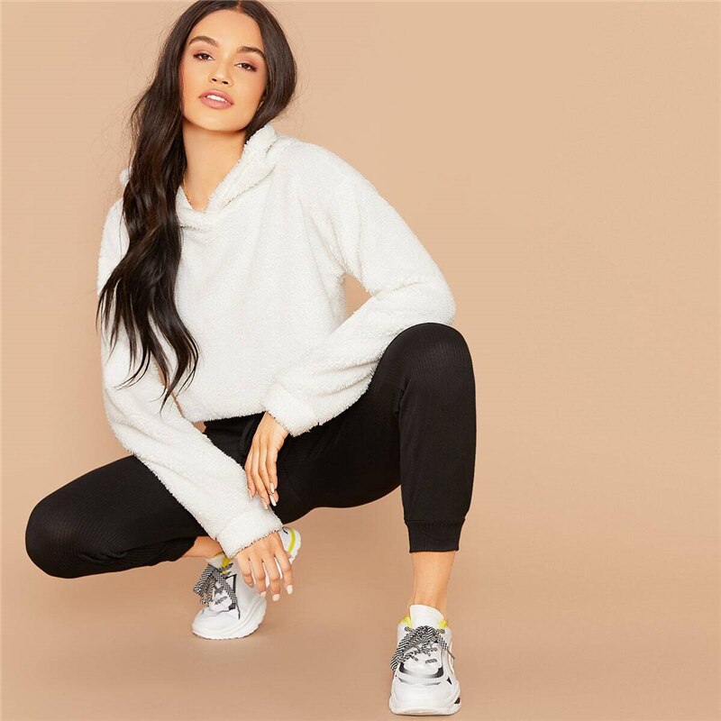 Women's Solid Crop Hoodie