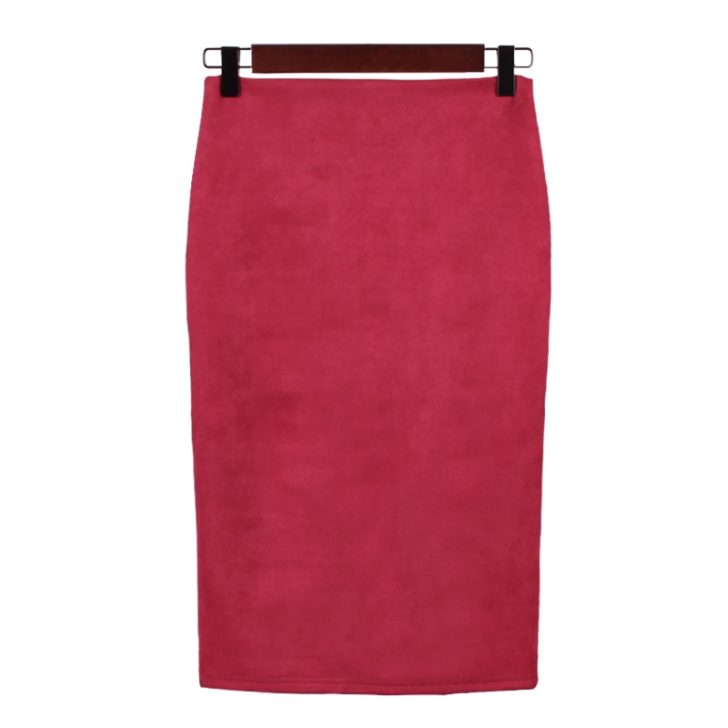 Slim Suede Midi Pencil Skirt for Women