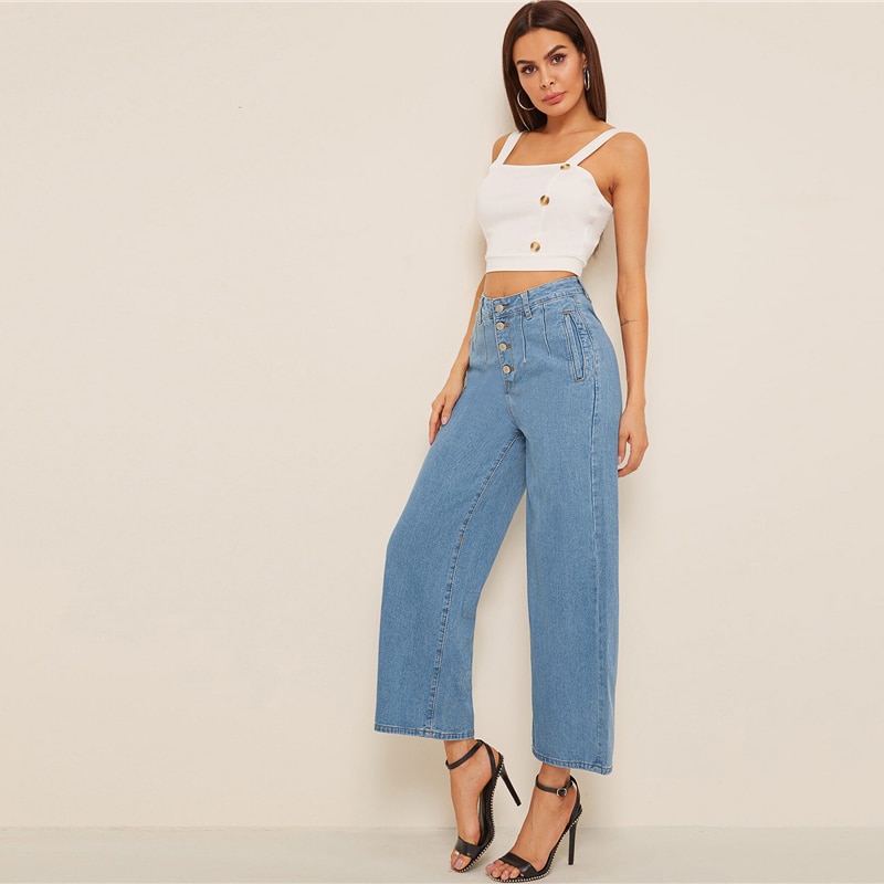 Women's High Waisted Culottes Jeans