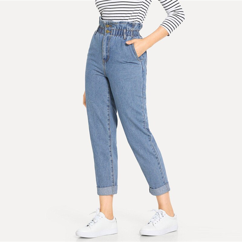 Women's High Waist Rolled Jeans