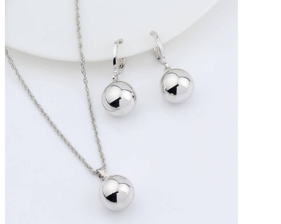 Women's Metal Ball Earrings and Necklace Set