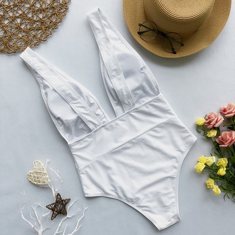 Women's Push up Deep V-Neck One-Piece Swimsuit