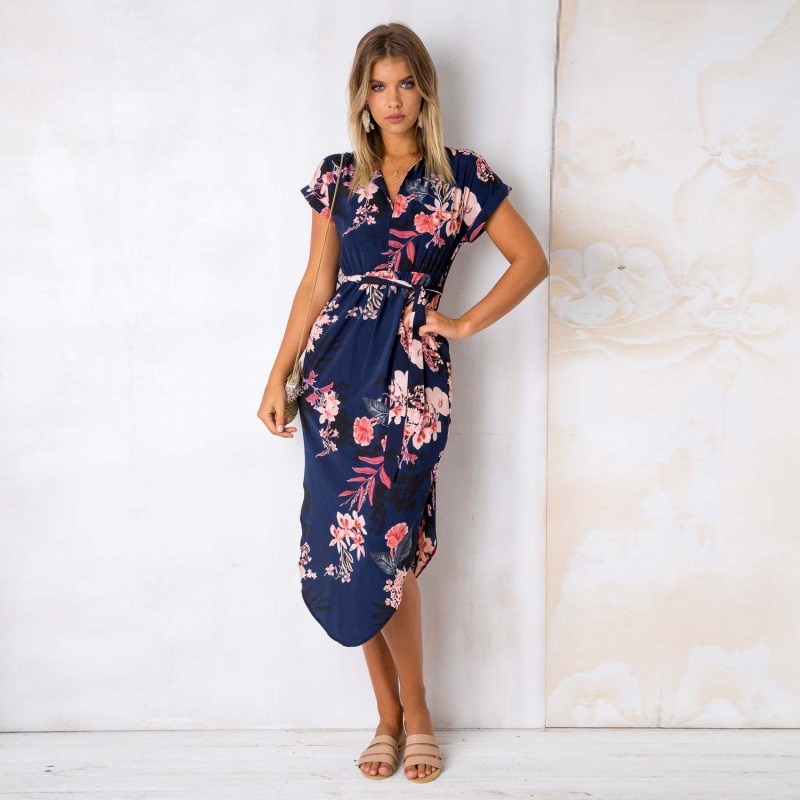 Women's V-Neck Floral Printed Dress