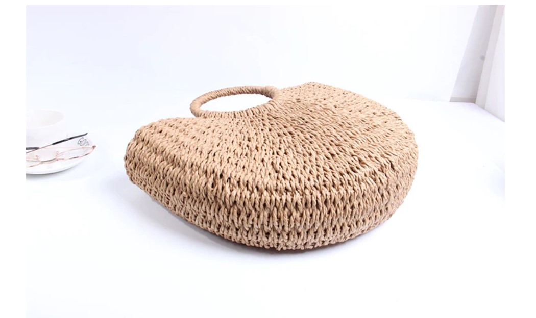 Women's Half Moon Woven Rattan Bag