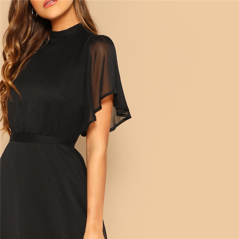 Women's Black Butterfly Sleeved Party Dress