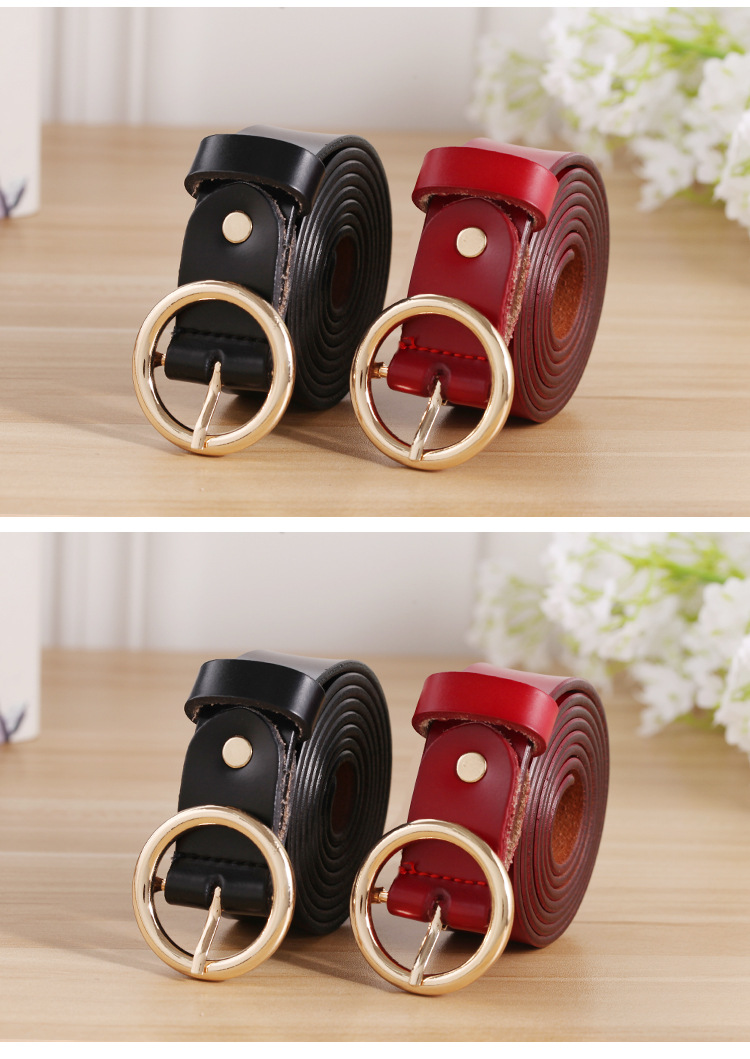 Women's Leather Belt with Round Buckle
