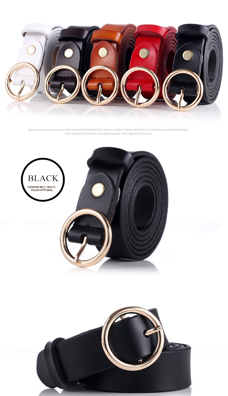 Women's Leather Belt with Round Buckle