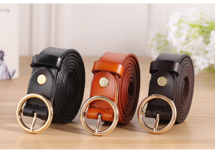 Women's Leather Belt with Round Buckle