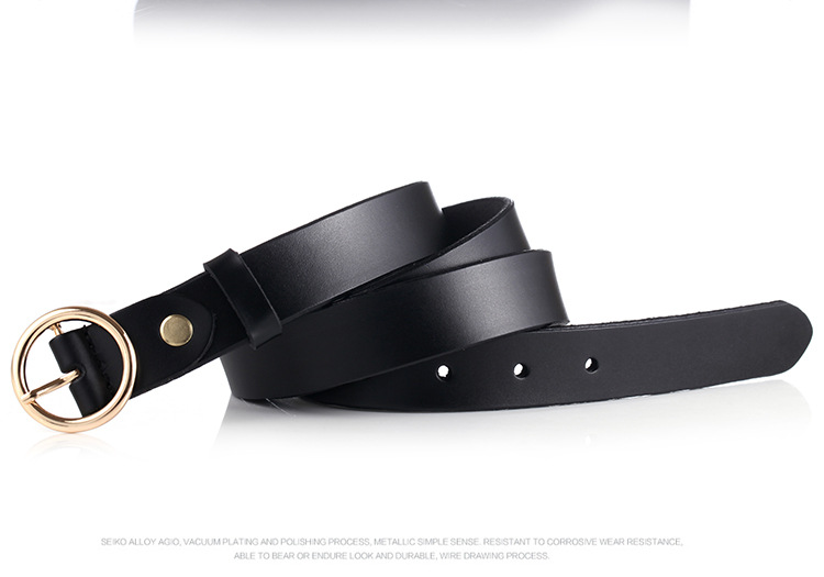 Women's Leather Belt with Round Buckle