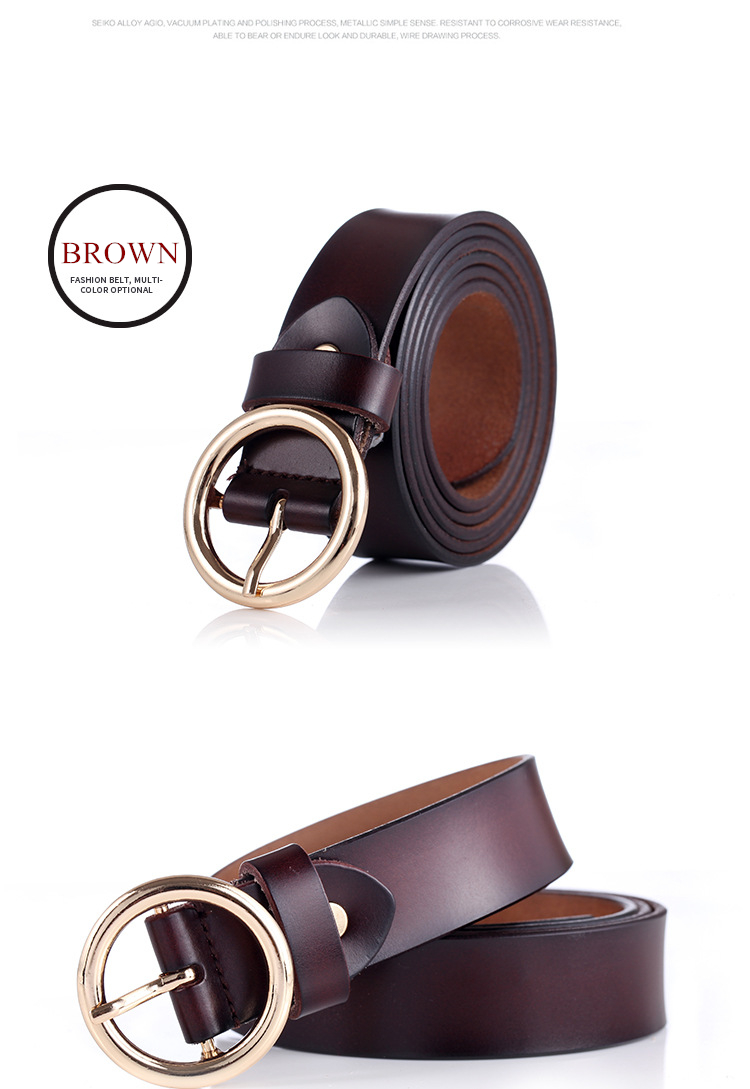 Women's Leather Belt with Round Buckle