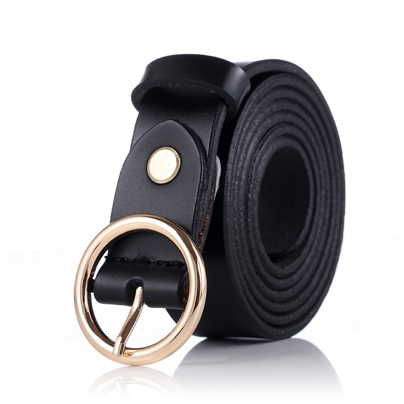 Women's Leather Belt with Round Buckle