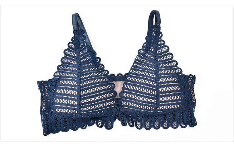 French Lace Front Closure Bra with Panties Set for Women