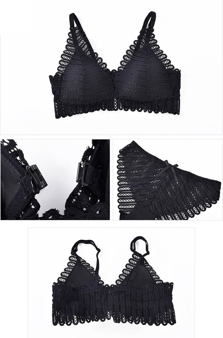 French Lace Front Closure Bra with Panties Set for Women