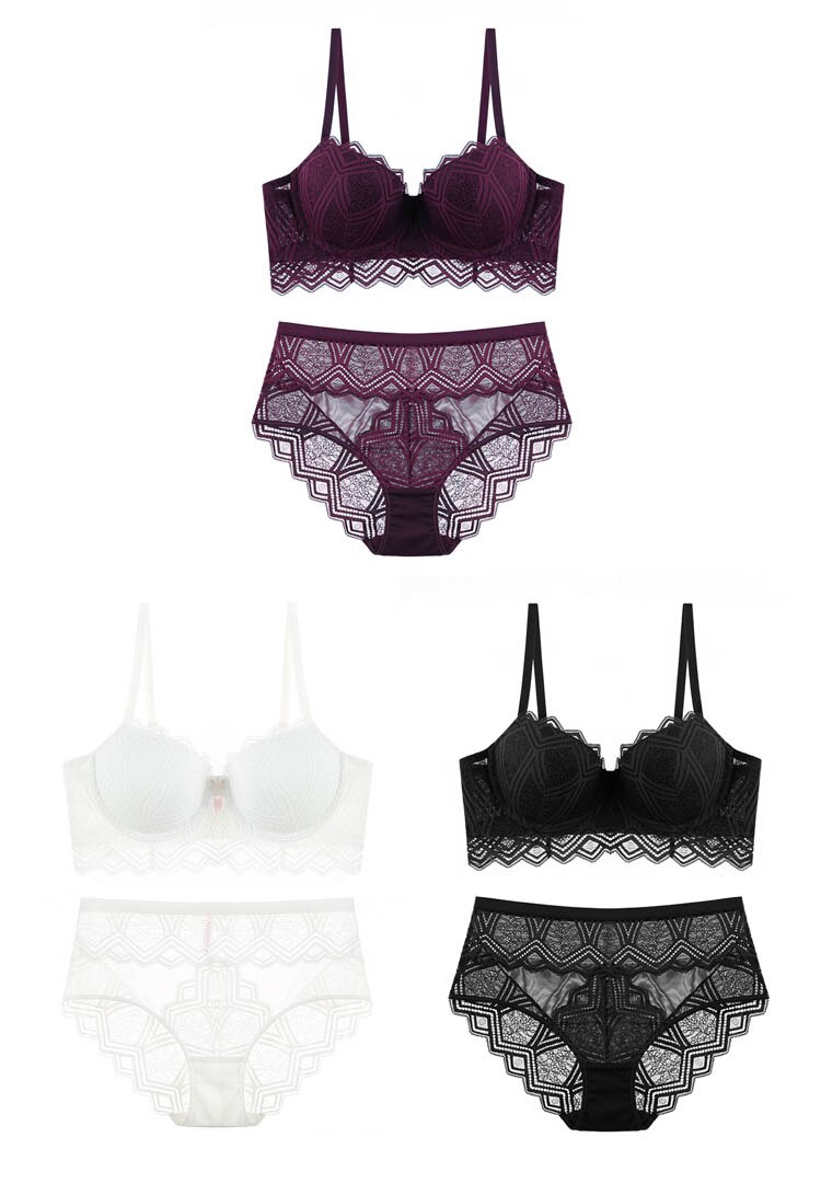 Hollow Lace Push-up Bra and Panty Set for Women