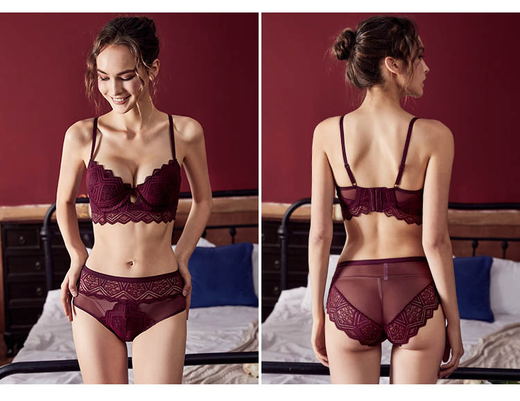 Hollow Lace Push-up Bra and Panty Set for Women