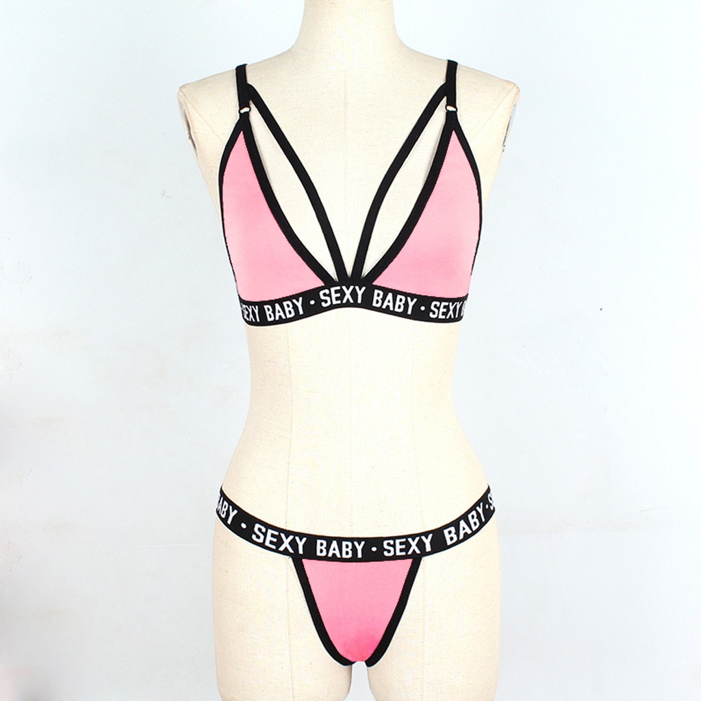 Women's Solid Color Sexy Underwear Set with Bra and G-String