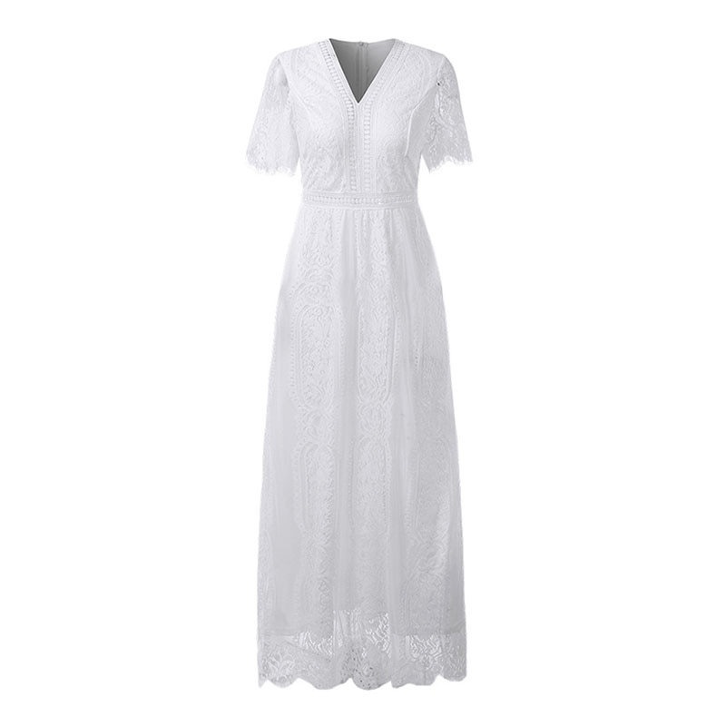 Women's White Lace Maxi Dress