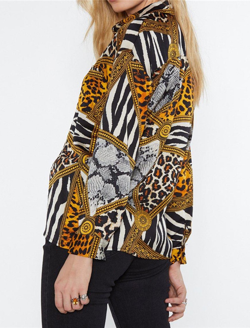 Women's Leopard Printed Long Sleeve Blouse
