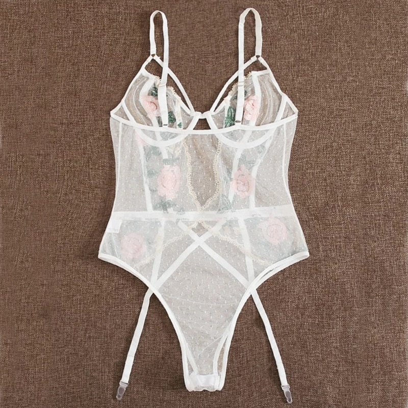 White Mesh Teddy Bodysuit for Women