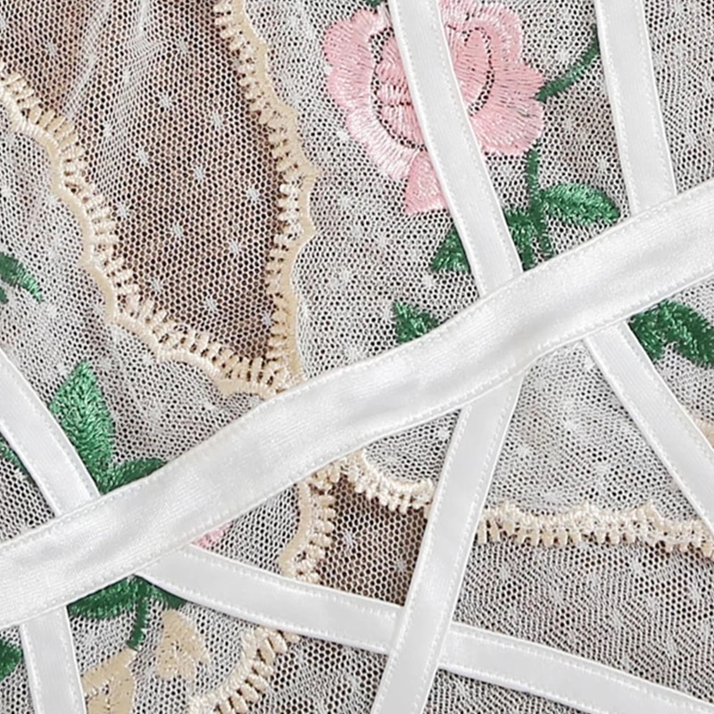 White Mesh Teddy Bodysuit for Women