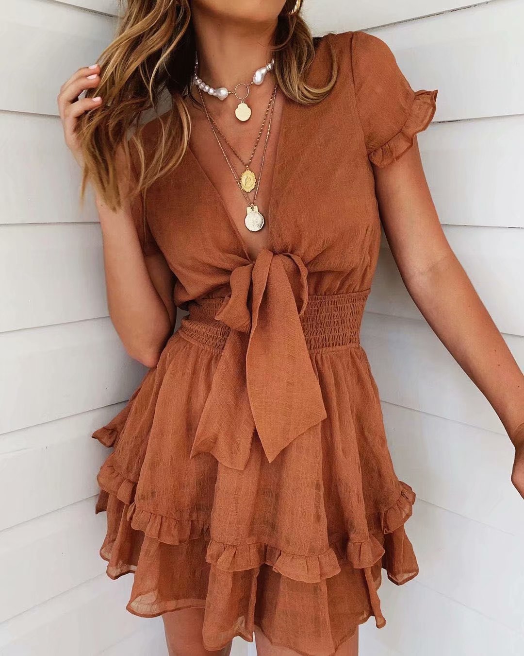 Earth Me Ruffled Cotton Mini Beach Dress