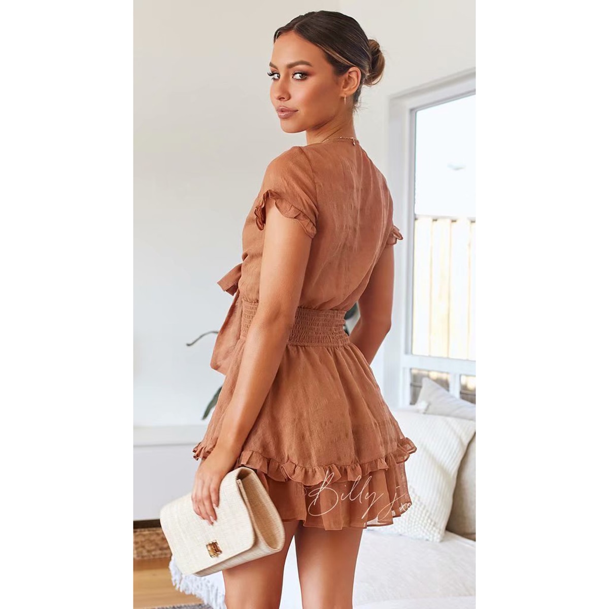 Earth Me Ruffled Cotton Mini Beach Dress