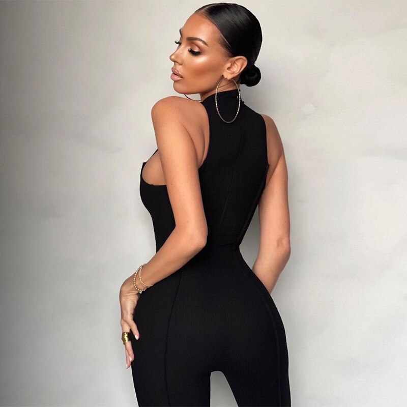 Women's Casual Sleeveless Elastic Jumpsuit