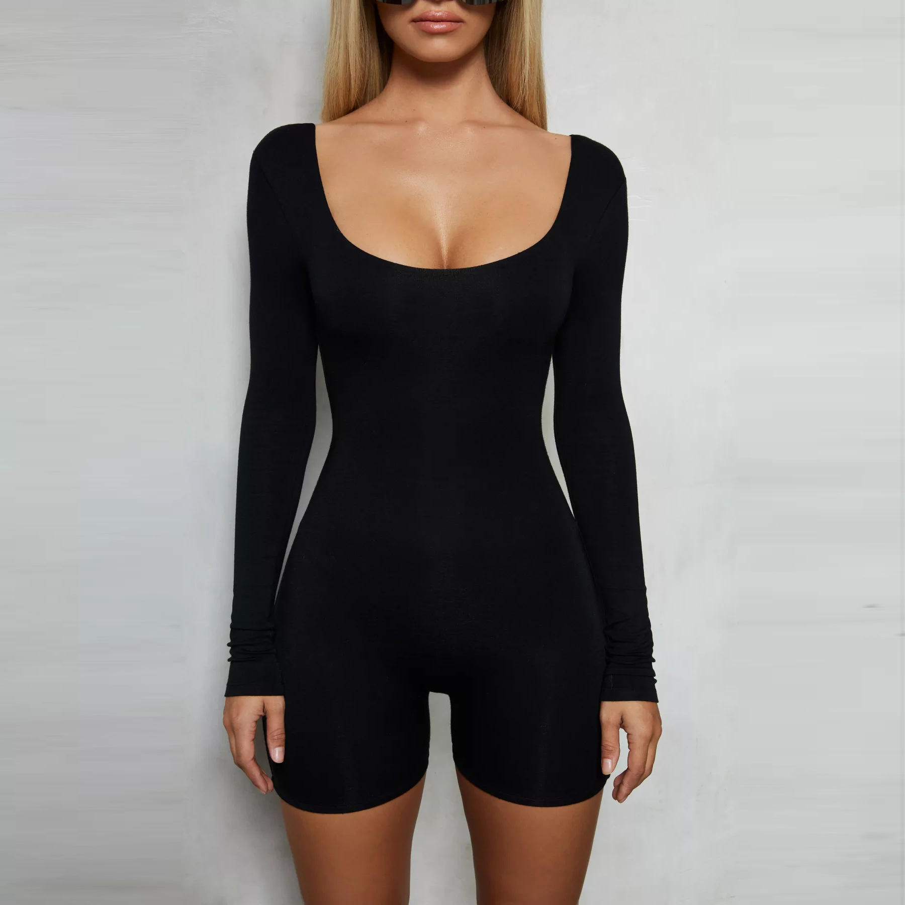 Women's Black Long Sleeved Slim Playsuit