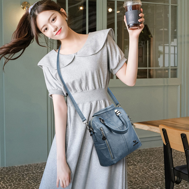 Women' Leather Shoulder Backpack